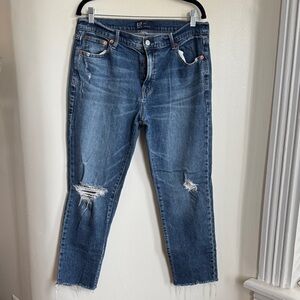 GAP Girlfriend Distressed Dark Blue Cropped Women's Jeans